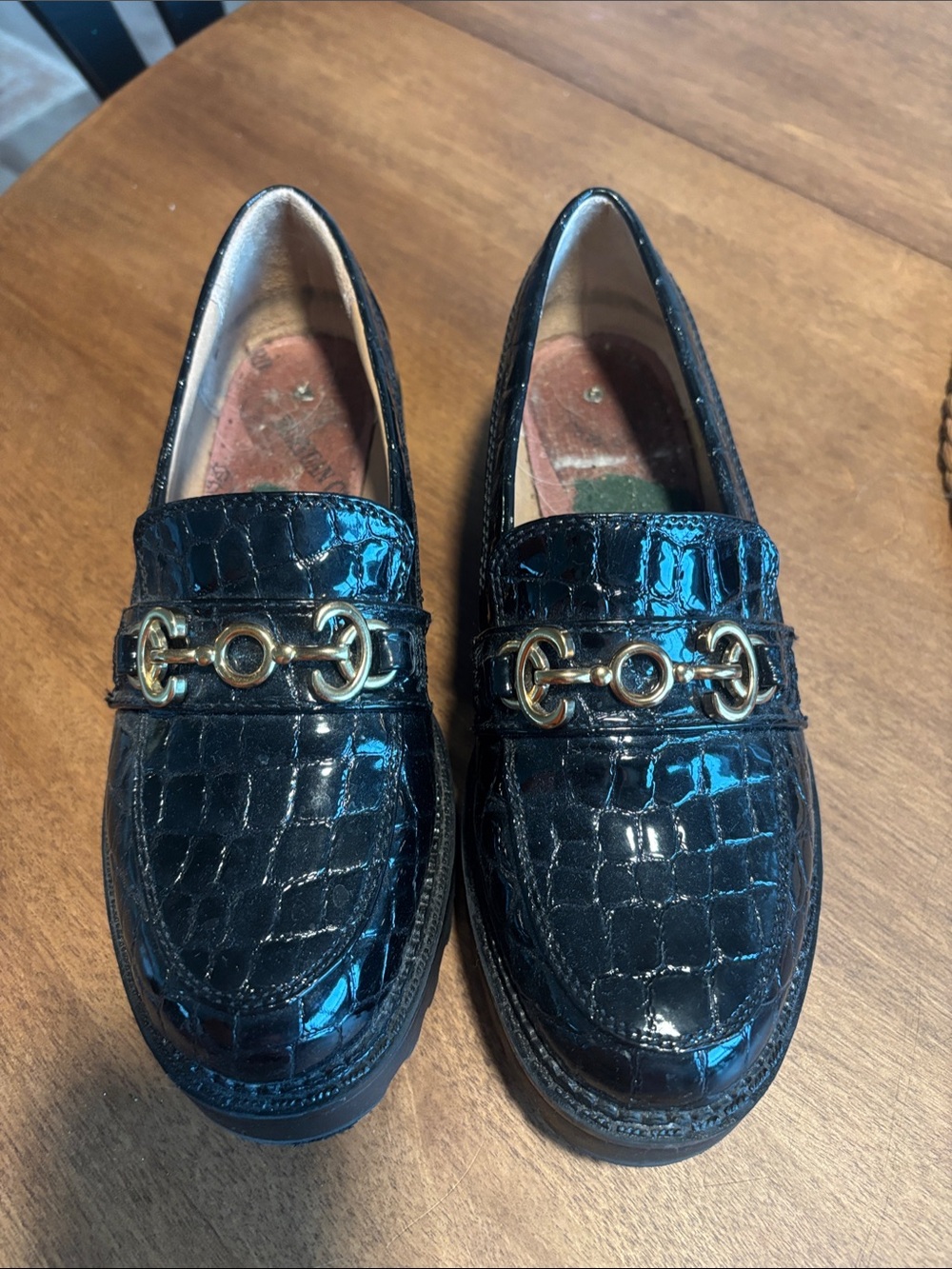 Circus by Sam Edelman Black Croc-Embossed Loafers with Gold Bit